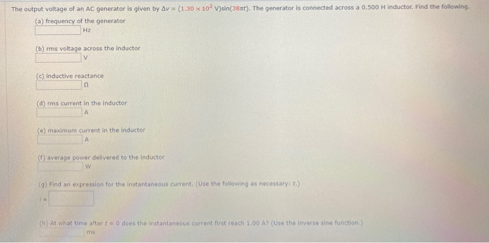 Solved The output voltage of an AC generator is given by av | Chegg.com