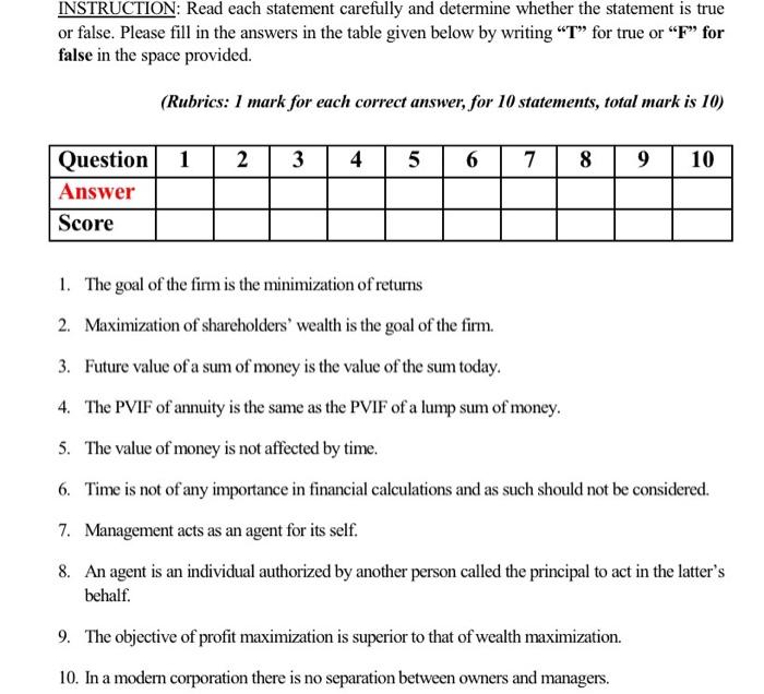 Solved INSTRUCTION: Read each statement carefully and | Chegg.com