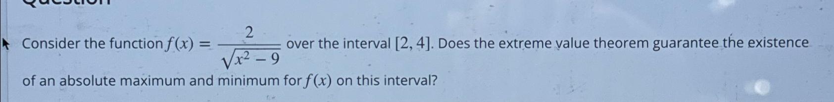 Solved Consider the function f(x)=2x2-92 ﻿over the interval | Chegg.com