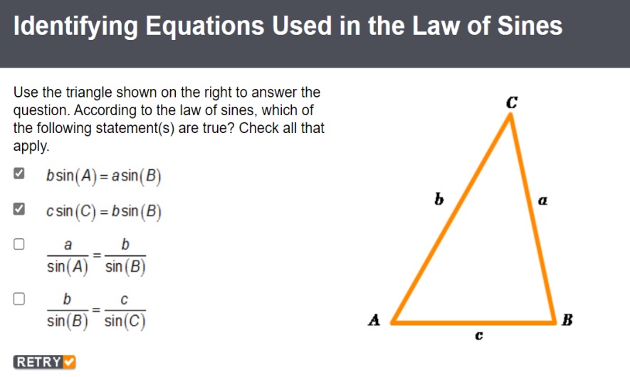 Solved Identifying Equations Used in the Law of SinesUse the | Chegg.com