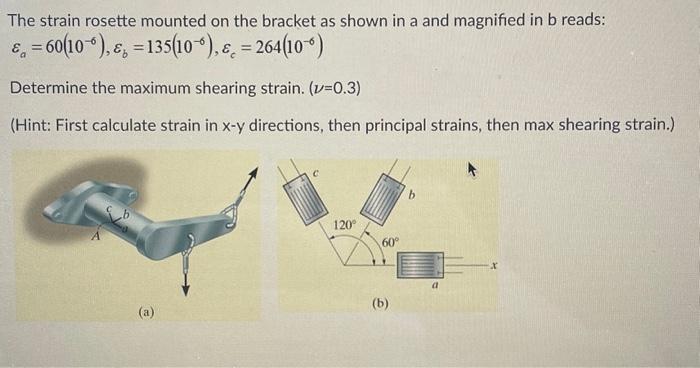 Solved The strain rosette mounted on the bracket as shown in | Chegg.com