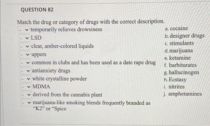 Solved QUESTION 82 Match the drug or category of drugs with | Chegg.com
