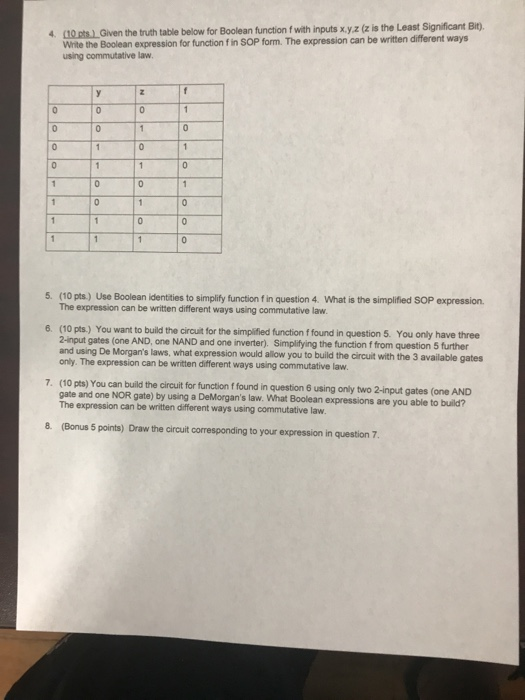Solved 4. (10 pts. Given the truth table below for Boolean | Chegg.com