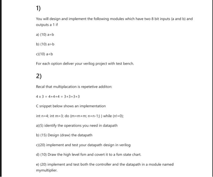 Solved You Will Design And Implement The Following Modules | Chegg.com