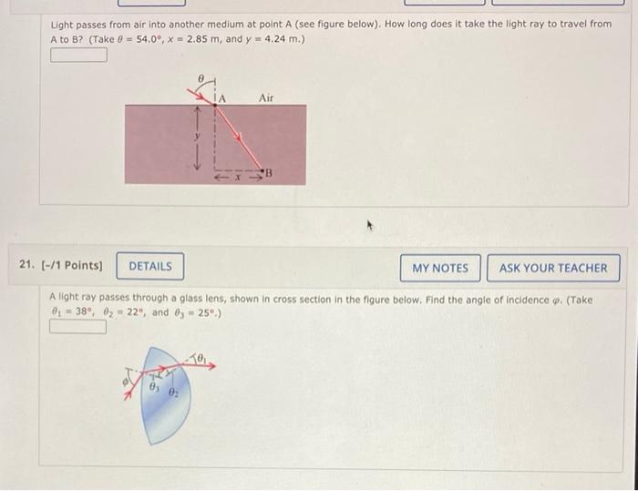 Solved Light passes from air into another medium at point A | Chegg.com