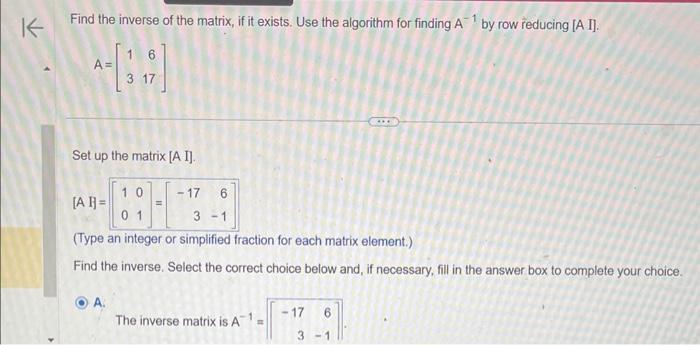 Solved Find the inverse of the matrix, if it exists. Use the | Chegg.com