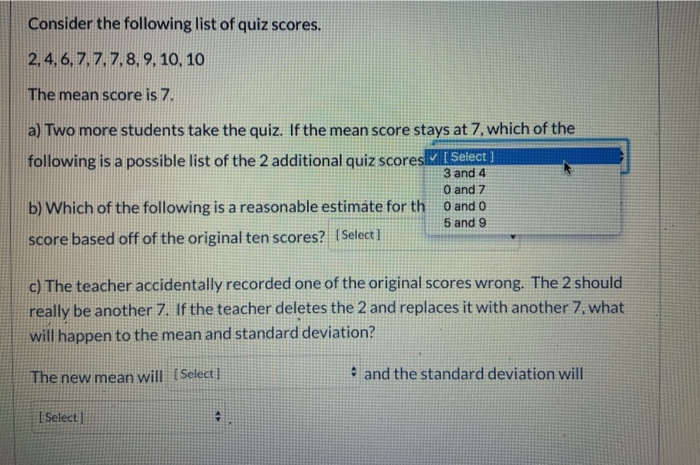 Solved Consider The Following List Of Quiz Scores 2 4 6 7 Chegg