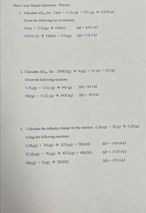 Solved Hess's Law Sample Questions - Practice 1. Calculate | Chegg.com