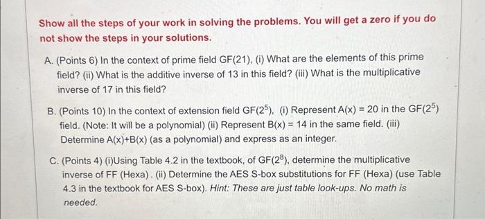 Solved Show all the steps of your work in solving the | Chegg.com