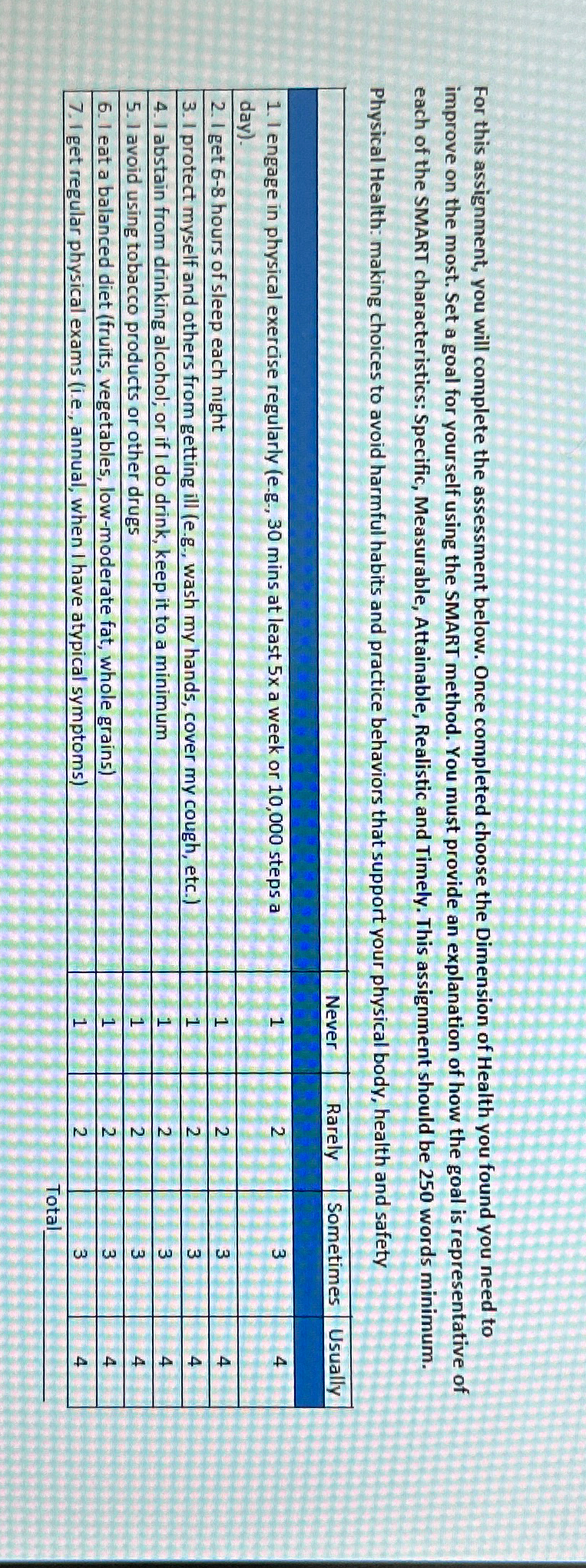 Solved For this assignment, you will complete the assessment | Chegg.com