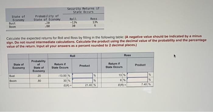 Solved Calculate the expected returns for Roll and Ross by | Chegg.com