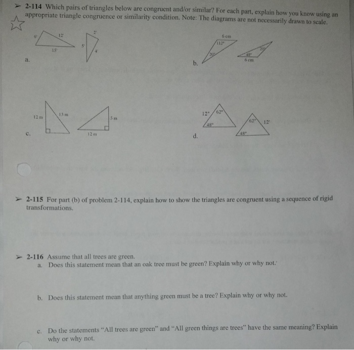 Solved 2-114 Which pairs of triangles below are congruent | Chegg.com
