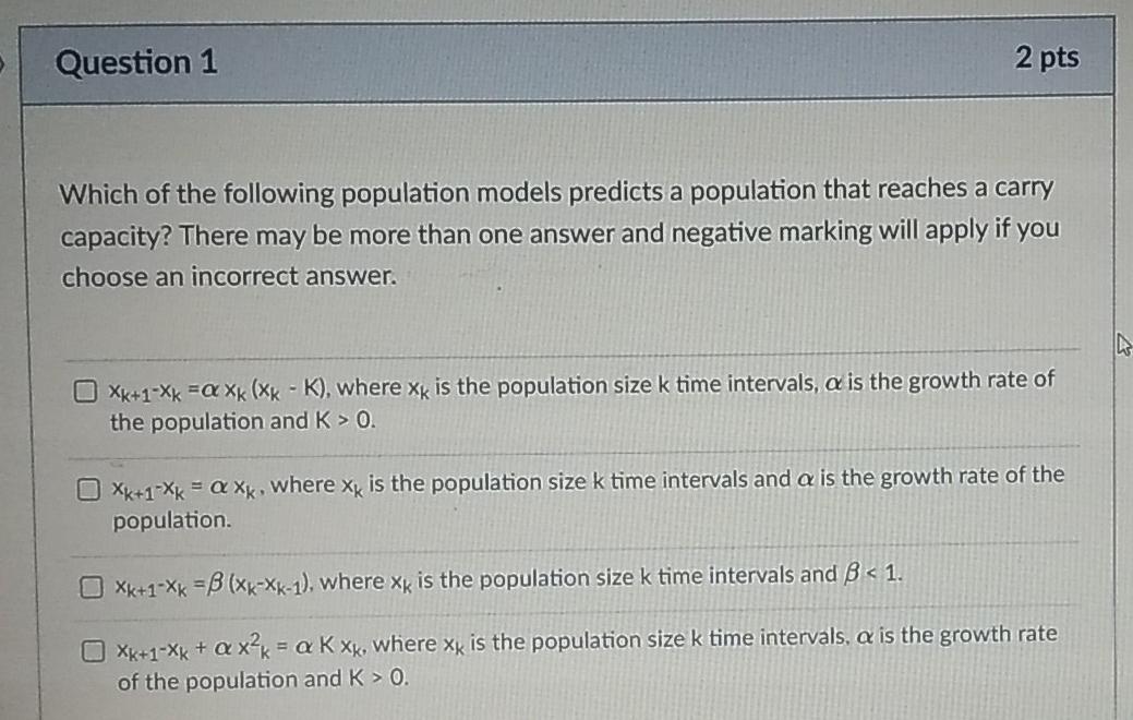 Solved Question 1 2 Pts Which Of The Following Population | Chegg.com