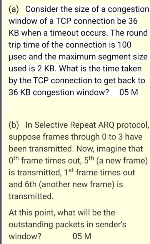 Solved (a) Consider the size of a congestion window of a TCP | Chegg.com