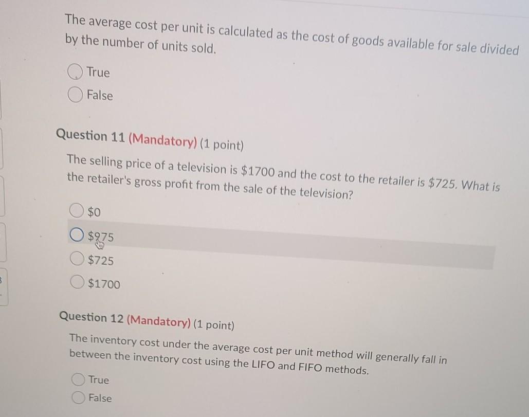 Solved The average cost per unit is calculated as the cost | Chegg.com