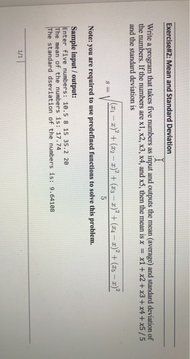 Solved Exercise#2: Mean and Standard Deviation I Write a | Chegg.com