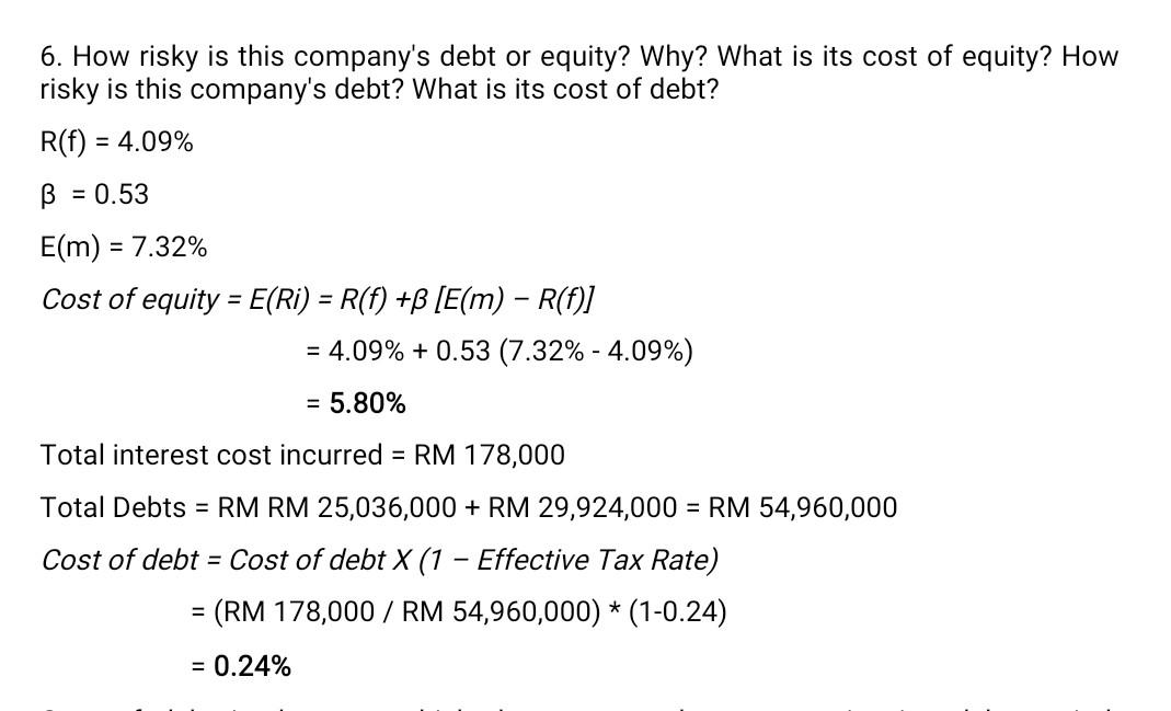 Solved How risky is this company's debt or equity? Why? How | Chegg.com