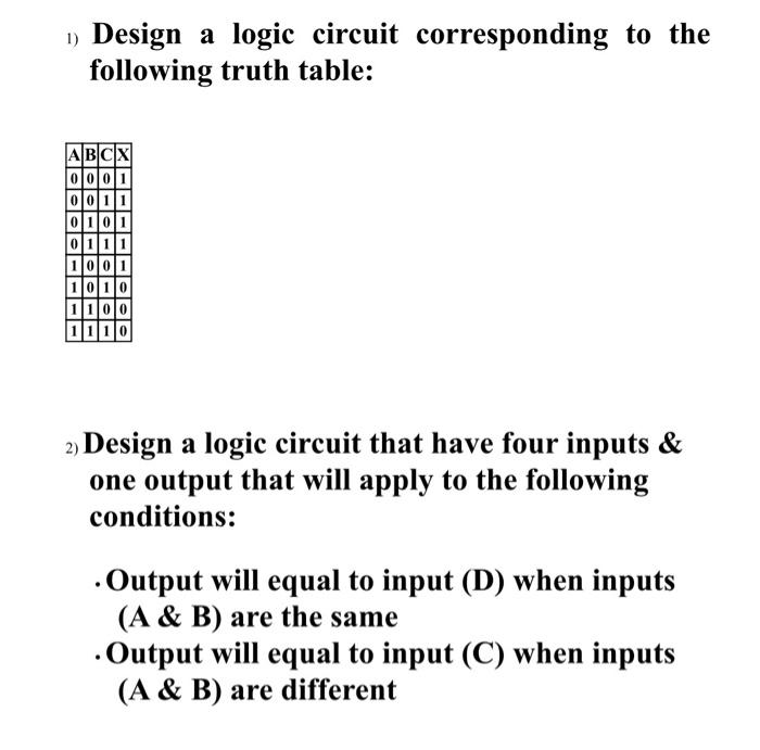 Solved 1) Design a logic circuit corresponding to the | Chegg.com