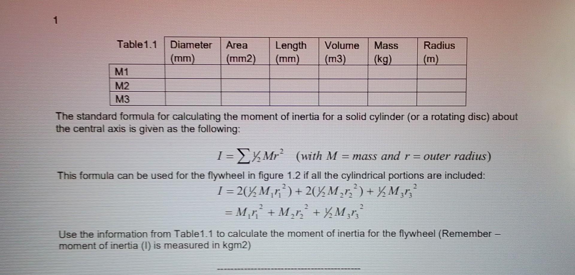Aim Calculate the moment of inertia of a flywheel