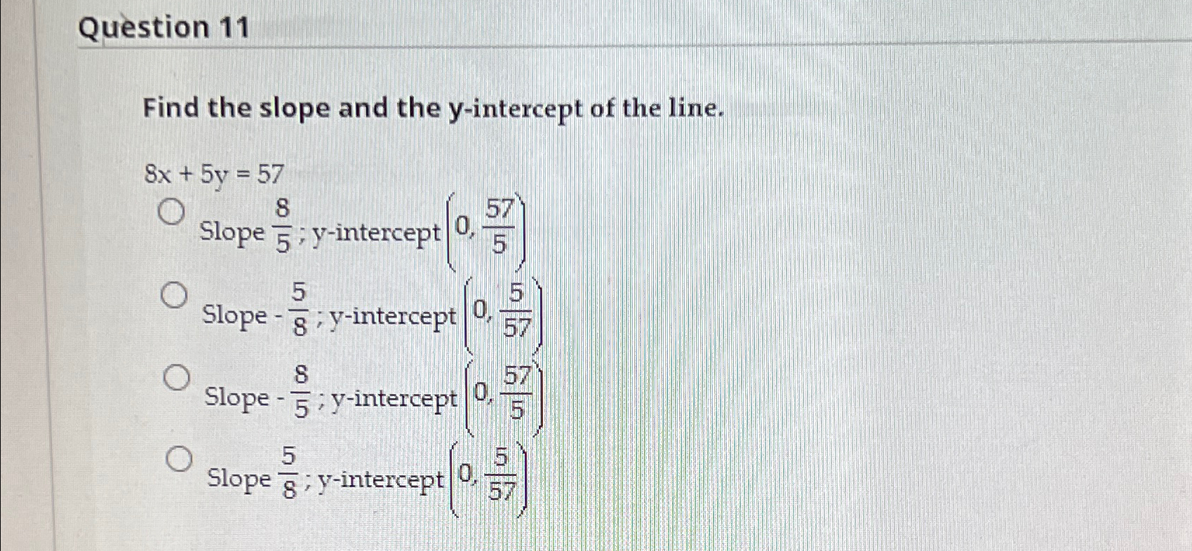 Solved Question 11Find the slope and the y-intercept of the | Chegg.com