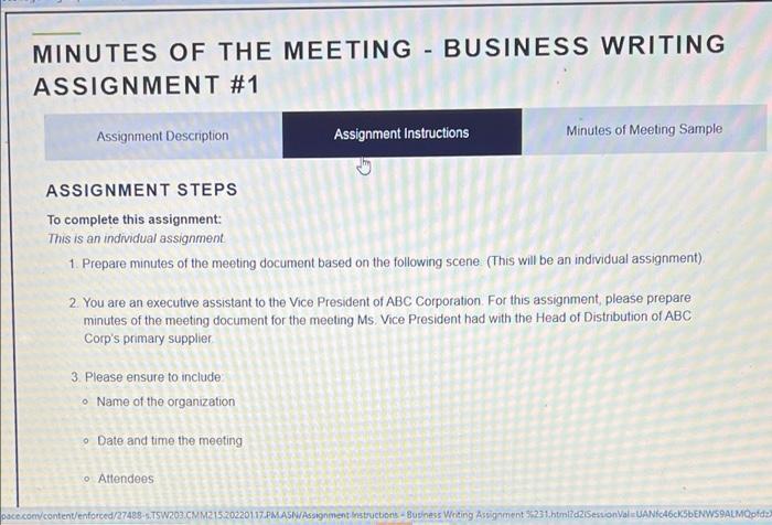 Solved MINUTES OF THE MEETING - BUSINESS WRITING ASSIGNMENT | Chegg.com