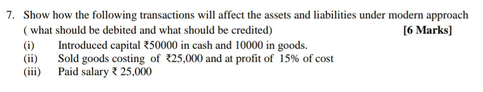 Solved 7. Show how the following transactions will affect | Chegg.com