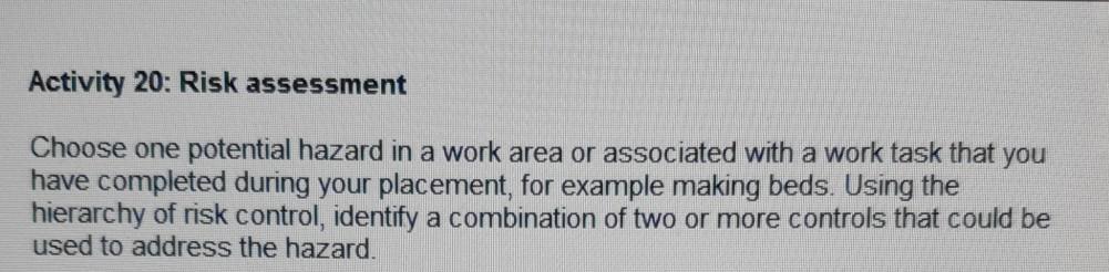 Solved Activity 20: Risk Assessment Choose One Potential | Chegg.com