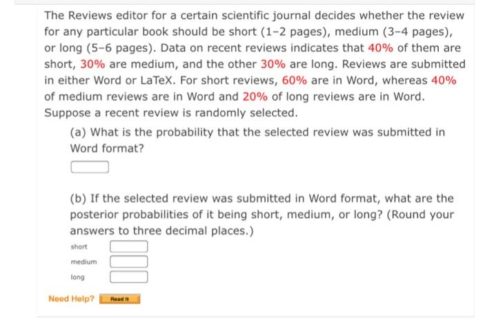 Solved The Reviews editor for a certain scientific journal | Chegg.com