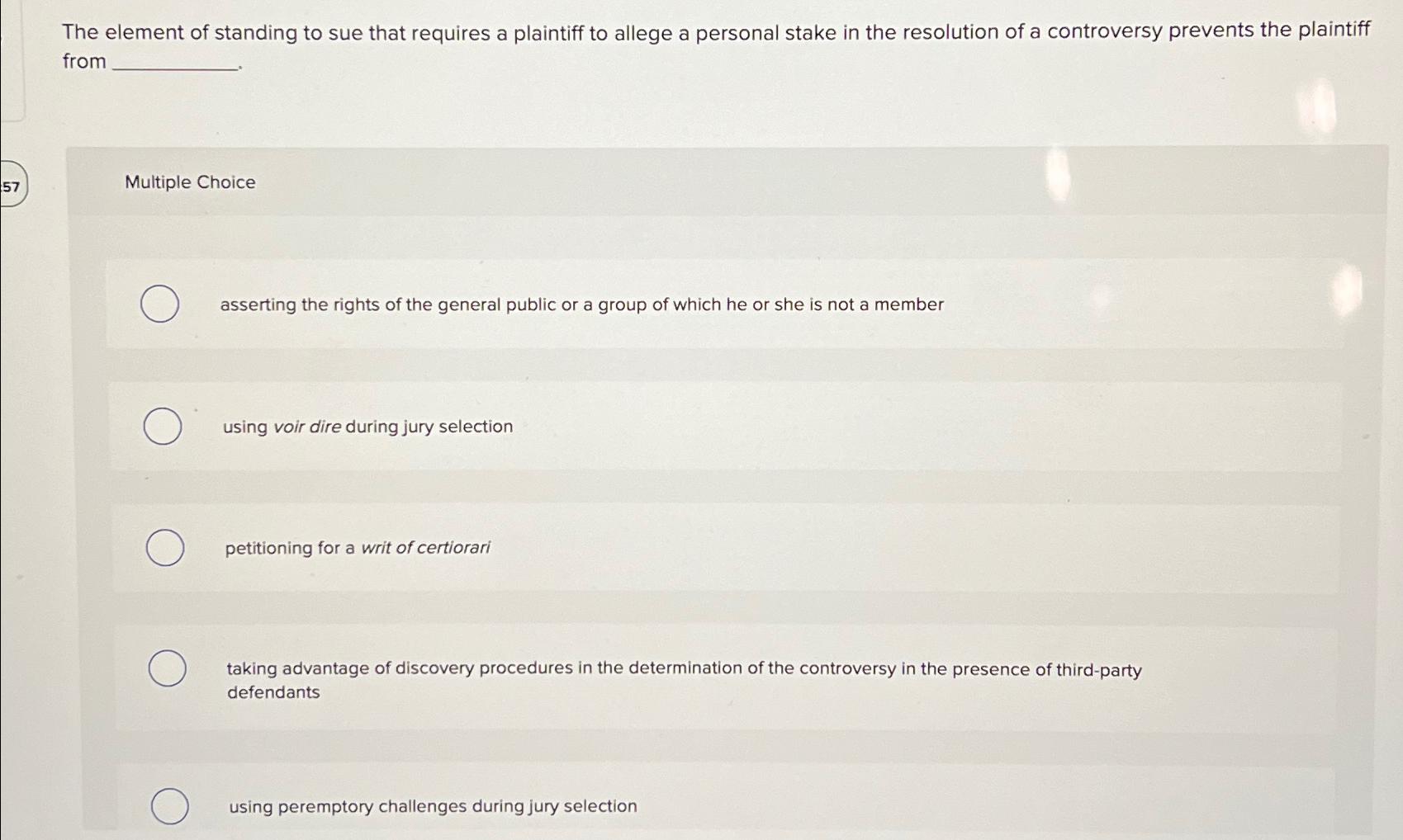 Solved The element of standing to sue that requires a | Chegg.com