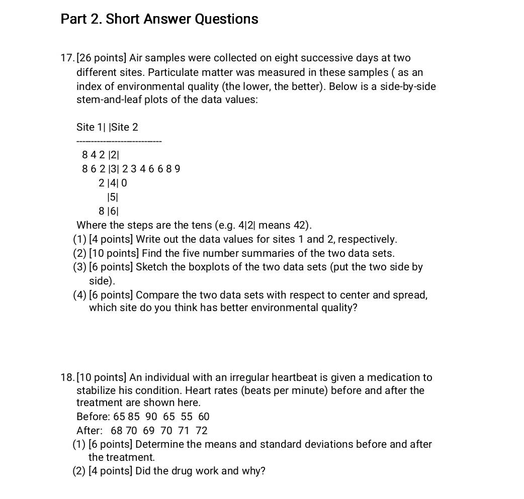 Solved Part 2. Short Answer Questions 17.[26 points] Air | Chegg.com