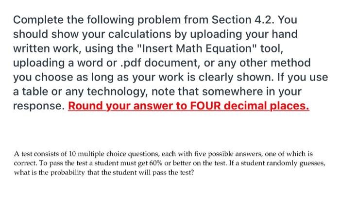 Solved Complete the following problem from Section 4.2. You | Chegg.com