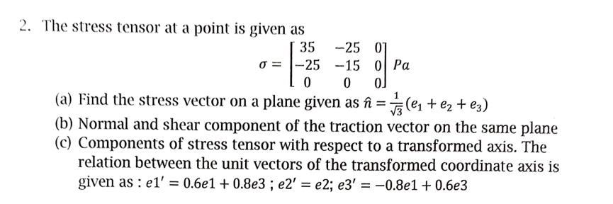 Solved The stress tensor at a point is given | Chegg.com