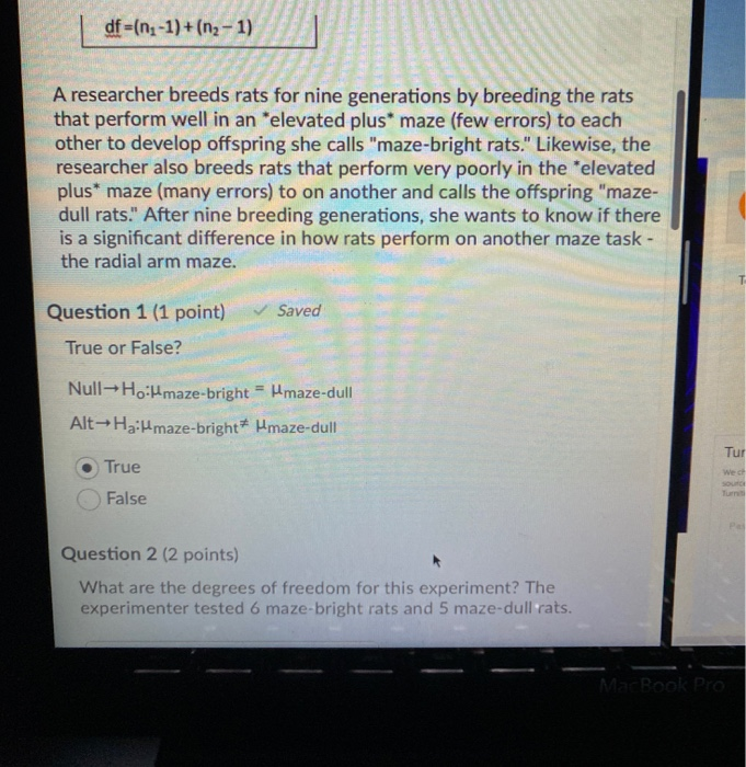 Solved df =(n-1)+(n2-1) A researcher breeds rats for nine | Chegg.com