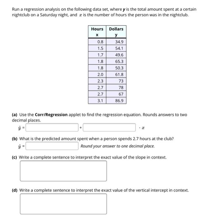 Solved Run a regression analysis on the following data set, | Chegg.com