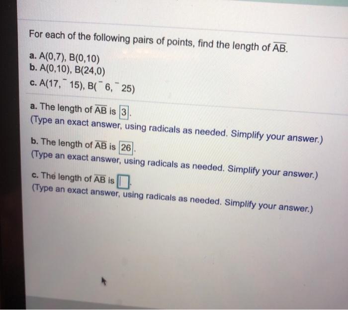 Solved For each of the following pairs of points, find the | Chegg.com