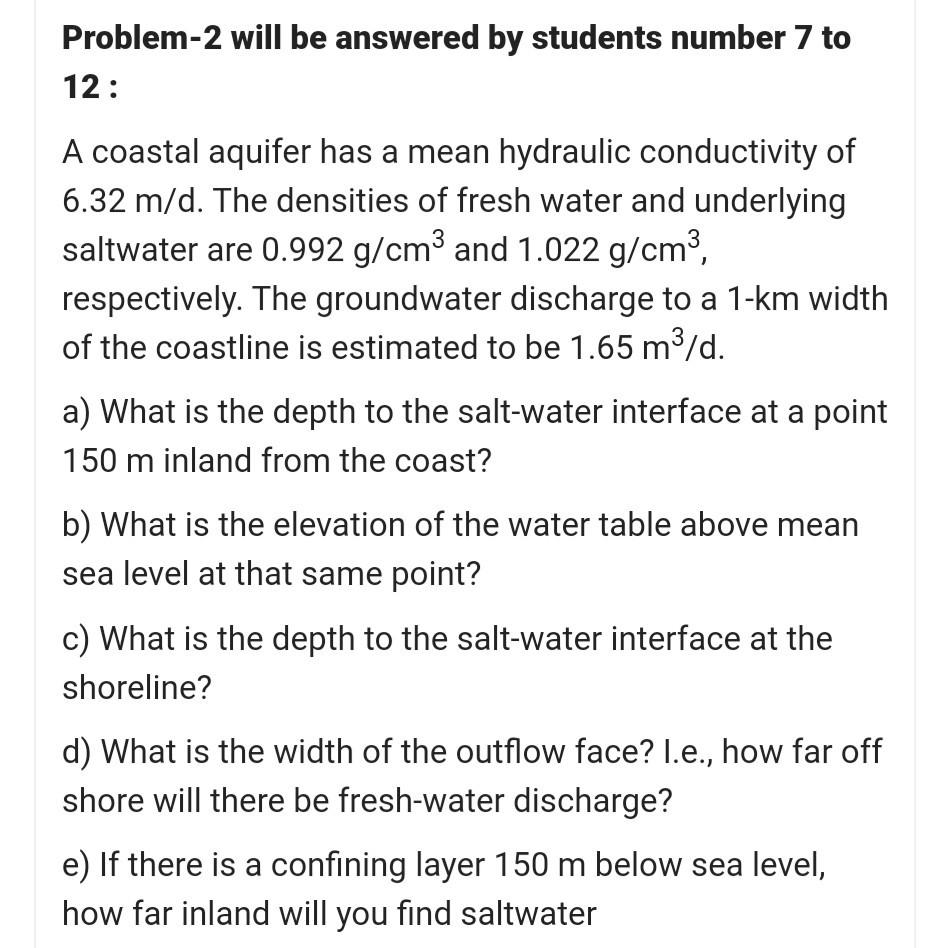 Solved Problem-2 will be answered by students number 7 to | Chegg.com