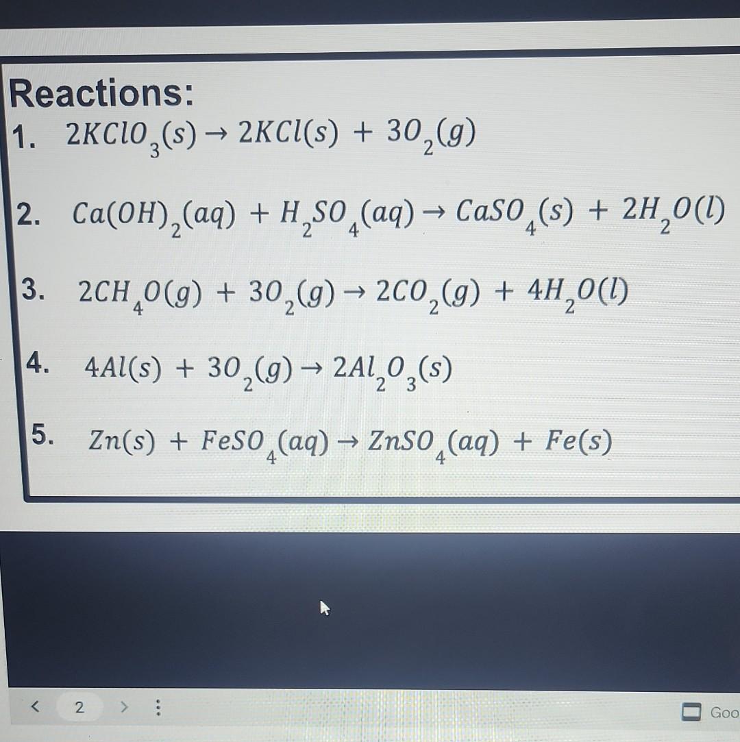 5.09 types of reactions assignment with extra credit