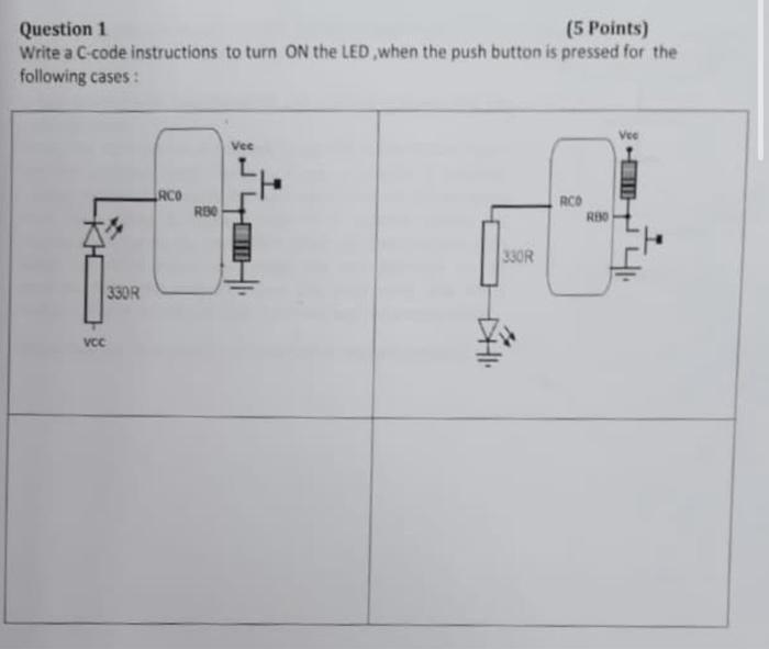 Solved Question 1 (5 Points) Write a C code instructions to | Chegg.com