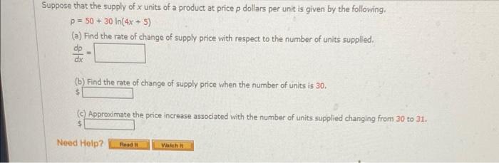 Solved Suppose That The Supply Of X Units Of A Product At | Chegg.com