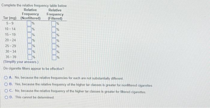 Solved Do cigarette filters appear to be effective? A. No,