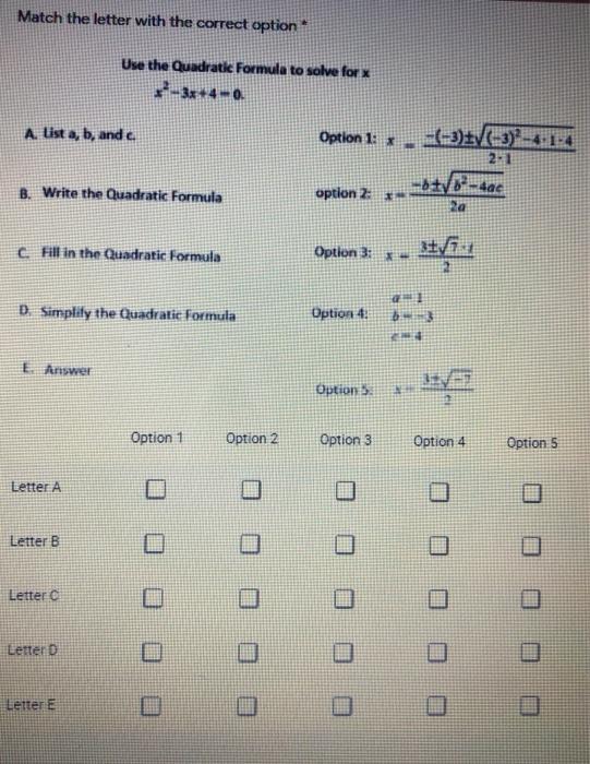 Solved Match the letter with the correct option Use the | Chegg.com