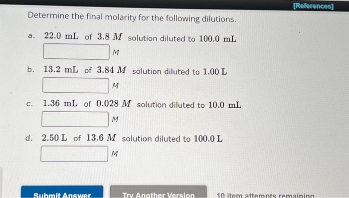 Solved Determine the final molarity for the following | Chegg.com