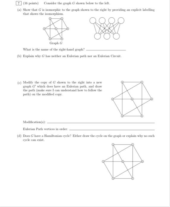 Solved 7 (16 points) Consider the graph G shown below to the | Chegg.com