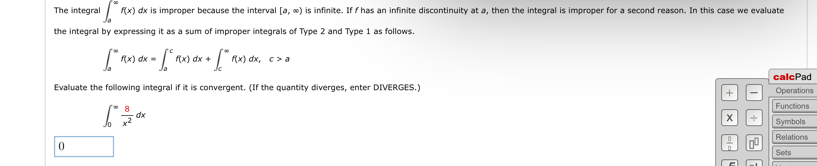 Solved the integral by expressing it as a sum of improper | Chegg.com