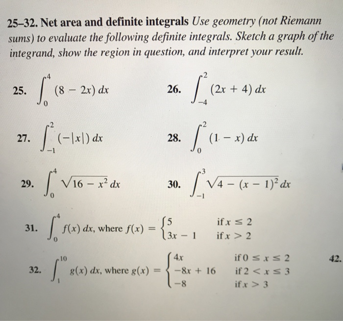 Solved 25–32. Net area and definite integrals Use geometry | Chegg.com