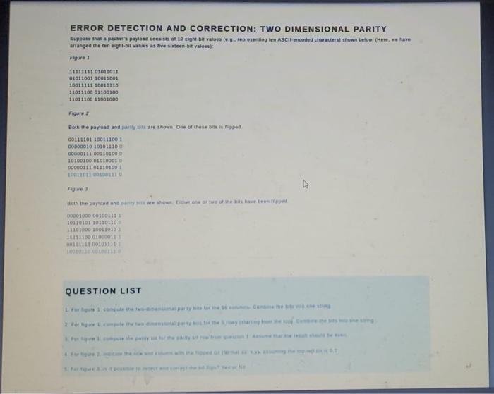 Solved ERROR DETECTION AND CORRECTION: TWO DIMENSIONAL | Chegg.com