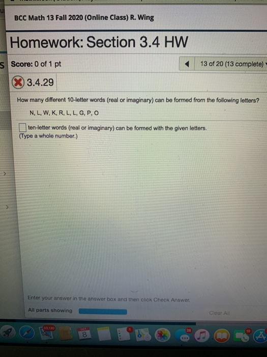 Solved BCC Math 13 Fall 2020 (Online Class) R. Wing | Chegg.com