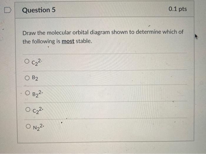 Solved Question 5 0.1 pts Draw the molecular orbital diagram | Chegg.com