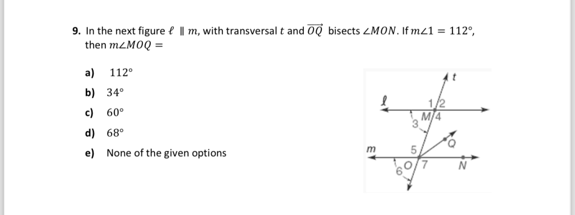 Solved In the next figure l||m, ﻿with transversal t ﻿and | Chegg.com