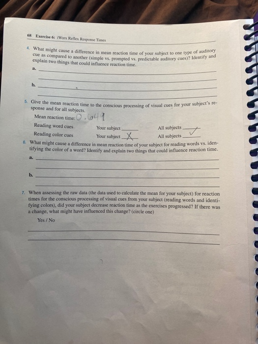 68 Exercise 6 Worx Refles Response Times 5. Give the Chegg